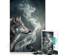 Rompecabezas Lobo con Humo para Adultos 1000 Piezas Juego para ejercitar la Mente Corte de precisión Bordes Suaves desafío Divertido para Pasar el Tiempo (38x52cm)