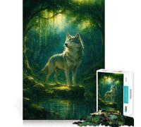 Rompecabezas Lobo en el Bosque Encantado de 1000 Piezas Juego Mental Divertido con Piezas de Ajuste preciso Actividad Relajante para Grupos en Interiores (50x75cm)