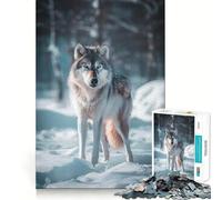 Rompecabezas Lobo en el Bosque nevado,1000 Piezas,Juego de Memoria Cerebral, Corte láser,Actividad Absorbente para Noches tranquilas (38x26cm)