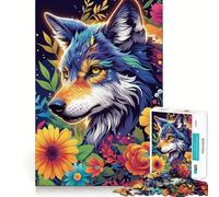 Rompecabezas Lobo en Flor para Adolescentes,1000 Piezas,Juego de Habilidades Mentales,Cortado con Láser para un Tiempo de Entrenamiento Mental Casa (38x26cm)