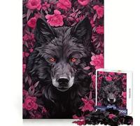 Rompecabezas Lobo en Flores Rosas 1000 Piezas Piensa Entrenamiento Diversión Casual Bordes Definidos Sorpresa de Cumpleaños (38x26cm)