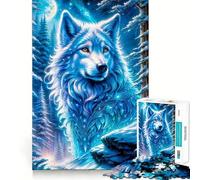Rompecabezas Lobo en la Magia con luz Azul para Adolescentes,1000 Piezas,Juego para estimular la Mente,Piezas sin Rebabas,Corte Limpio,fácil de Aprender,diversión para Toda la Familia (38x52cm)
