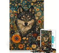 Rompecabezas Lobo Entre Flores,1000 Piezas,Entrenamiento cognitivo,Piezas Perfectamente encajables,Regalo de cumpleaños,Juguete para ejercitar la Mente (38x26cm)