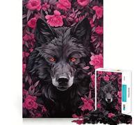 Rompecabezas Lobo Entre Flores Rosas para Adultos,1000 Piezas,Juego para estimular la Mente,Piezas de Ajuste preciso y sin Costuras,Actividad Relajante para Grupos en Interiores (38x52cm)