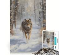 Rompecabezas Lobo Invernal Acercándose 1000 Piezas Juego de lógica y Pensamiento Experto en Corte Artesanía Momento de Tranquilidad Ejercicio Mental en casa (38x26cm)