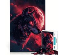 Rompecabezas Lobo Luna Nubes Ojos Rojos para Adolescentes 1000 Piezas Juego para Estimular la Mentalidad Piezas sin Rebabas Cortes Limpios Fácil de Aprender Diversión en Familia (50x75cm)