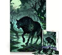 Rompecabezas Lobo Negro a la Luz de la Luna, 1000 Piezas, para Adolescentes Memoria aguda Fácil relajación Bordes limpios Feliz Navidad (38x26cm)