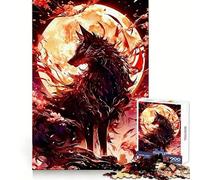 Rompecabezas Lobo Negro bajo la Luna Llena 1000 Piezas para Adolescentes Memoria Aguda Fácil Relajación Bordes Limpios Feliz Navidad (38x26cm)