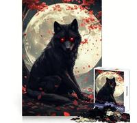 Rompecabezas Lobo Negro bajo la Luna Llena 1000 Piezas para Adolescentes Memoria Cognitiva Pasatiempo Tranquilo Corte Exacto Feliz Navidad (38x52cm)