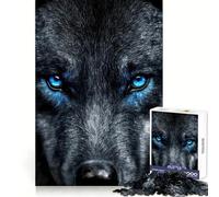 Rompecabezas Lobo Negro con Ojos Azules 1000 Piezas para Adolescentes Memoria Aguda Fácil Relajación Bordes Limpios Feliz Navidad (38x52cm)
