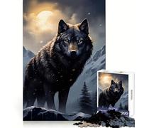 Rompecabezas Lobo Negro en Montañas Nevadas 1000 Piezas para Adolescentes Memoria Cognitiva Pasatiempo Tranquilo Corte Exacto Feliz Navidad (50x75cm)