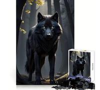 Rompecabezas Lobo Negro Ojos Amarillos 1000 Piezas para Adolescentes Memoria Aguda Fácil Relajación Bordes Limpios Feliz Navidad (50x75cm)