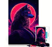 Rompecabezas Lobo Neón con Luna Roja, 1000 Piezas para Adolescentes, Ideal para Relajarse, Jugar y divertirse Un Regalo Encantador (38x26cm)
