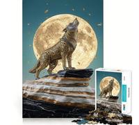 Rompecabezas Lobo ornamentado Aullando a la Luna para Adultos, 1000 Piezas Mejora la Memoria Entretenimiento Bordes precisos Un Regalo Encantador (38x52cm)