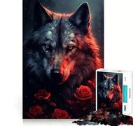 Rompecabezas Lobo Poderoso en Rosa Roja,1000 Piezas,Juego de Agilidad Mental, Corte Láser,Actividad Absorbente para Noches Tranquilas (50x75cm)