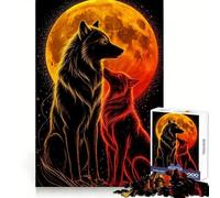 Rompecabezas Lobos y Luna Ardiente, 1000 Piezas, Pensamiento, Entrenamiento, Tranquilidad, Recreación, Bordes Definidos, Regalo Conmovedor (50x75cm)