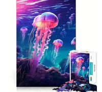 Rompecabezas Luminosos de Medusas neón para Adolescentes, 1000 Piezas, Juguete de lógica Resistente, diversión compartida, Bordes Transparentes, Regalo Encantador (38x52cm)