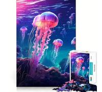 Rompecabezas Luminosos de Medusas neón para Adultos, 1000 Piezas, Juguete para ejercitar la Mente, diversión en Interiores, Corte de precisión, Regalo navideño (38x26cm)