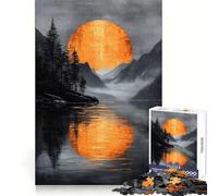 Rompecabezas Luna Naranja sobre Lago de Montaña para Adolescentes, 1000 Piezas, Juguete Intelectual, Diversión en Interiores, Corte de Calidad, Regalo Creativo (38x26cm)