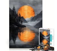 Rompecabezas Luna Naranja sobre Lago de Montaña para Adultos, 1000 Piezas, Juguete para ejercitar la Mente, Divertido y Relajante, (38x52cm)