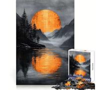 Rompecabezas Luna Naranja sobre Lago de Montaña para Adultos, 1000 Piezas, Juguete para ejercitar la Mente, Divertido y Relajante, (38x52cm)