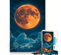Rompecabezas Luna Naranja sobre Nubes de Noche, 1000 Piezas para Adultos, Juguete para Desafío Mental, Tiempo Libre, Diseño Ligero, Regalo Increíble (38x26cm)