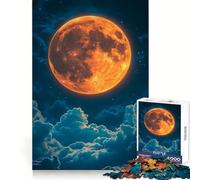 Rompecabezas Luna Naranja sobre Nubes de Noche para Adultos, 1000 Piezas, Juguete para Ejercitar la Mente, Divertido y Relajante, Regalo Navideño (38x52cm)