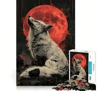 Rompecabezas Luna Roja Lobo Blanco 1000 Piezas para Adolescentes Fortalece la Memoria Relajante Divertido Bordes Lisos Lista de Deseos de Santa Claus (38x52cm)
