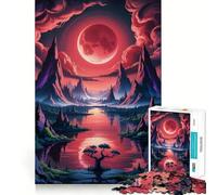 Rompecabezas Luna Roja sobre Lago de Montaña de 1000 Piezas para Adolescentes Juguete de lógica Mental Diseño Tranquilo y Firme Artículo de Santa Claus (50x75cm)