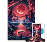 Rompecabezas Luna Roja sobre Lago de Montaña de 1000 Piezas para Adolescentes Mejora la Memoria, Relajación Suave, Corte Premium, Sorpresa de Cumpleaños (38x52cm)