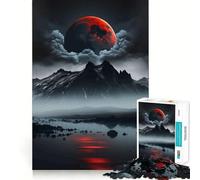 Rompecabezas Luna Roja sobre Lago de Montaña de 1000 Piezas para Adultos Juguete para ejercitar la Mente y Relajarse Corte de precisión Regalo Elegante (38x26cm)