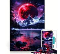 Rompecabezas Luna Roja sobre Las Montañas para Adultos, 1000 Piezas, Juego Inteligente, Ensamblaje de Patrón Tranquilo y Sencillo, Regalo Increíble (38x52cm)