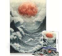 Rompecabezas Luna Roja sobre Mar Tempestuoso para Adultos, 1000 Piezas, Grupo de Habilidad Mental, Joy Quality Edge Art Collection Piece (38x26cm)