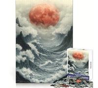 Rompecabezas Luna Roja sobre Mar Tempestuoso para Adultos, 1000 Piezas, Juguete de Lógica, Antiestrés, Corte de Precisión, Regalo para Festivales (38x52cm)