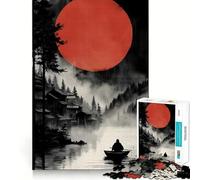 Rompecabezas Luna Roja sobre Pueblo Japonés de 1000 Piezas para Adultos, Juego Mental, Juguete, diversión Tranquila, Pieza de colección de Arte de Corte preciso (38x26cm)
