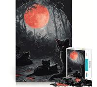 Rompecabezas Luna Roja y Gato Negro de 1000 Piezas para Adultos y Adolescentes Juguete de Habilidad, Relajante y Divertido Bordes Ajustados Regalo Ideal para Festivales (38x52cm)