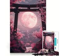 Rompecabezas Luna Rosa (Flores de Cerezo) de 1000 Piezas para Adolescentes, Juguete de lógica, Tren, luz, relajación, Corte Suave, decoración de Pared (38x52cm)