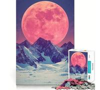 Rompecabezas Luna Rosa sobre Montañas para Adolescentes, 1000 Piezas, Wise Think Toy, Ocio, Diversión, Decoración de Pared con Diseño Transparente (38x52cm)