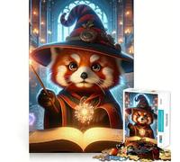 Rompecabezas mágico de 1000 Piezas Red Panda Wizard para Adolescentes, Juguete Mental para aliviar el estrés, Corte Premium, (38x26cm)