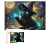 Rompecabezas mágico de 300 piezas para adultos, bruja, gato, cielo nocturno, rompecabezas para adultos, juego práctico para mejorar la memoria, regalos únicos para cumpleaños y Navidad, 300 piezas