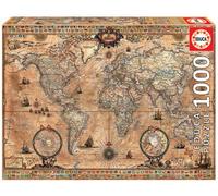 Rompecabezas - Mapa Antiguo del Mundo, 1000 Piezas, Ideal para Amantes de la geografía y la Historia, fomenta la concentración y la destreza.