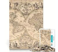 Rompecabezas Mapa del Viejo Mundo para Adolescentes 1000 Piezas Juego Inteligente Tiempo en Familia Patrón Ensamblaje Santa Wish Pick (38x52cm)