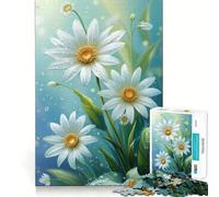 Rompecabezas Margaritas Blancas con Gotas de Agua 1000 Piezas Diversión para ejercitar la Memoria Bordes Lisos Encaje Forma Divertida de llenar Las Horas Libres (50x75cm)