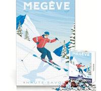 Rompecabezas Megeve France Ski Print de 1000 Piezas para Adultos Creativo Piensa Feliz Tiempo de Ocio Ajuste Perfecto Regalo Creativo (38x52cm)