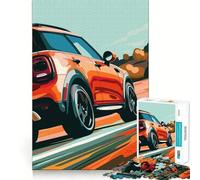 Rompecabezas Mini Cooper Naranja en la Carretera, 1000 Piezas para Adultos, Juguete cognitivo, Tiempo de unión, patrón de ensamblaje, artículo de Deseo de Papá Noel (38x26cm)