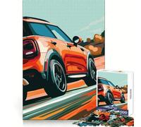 Rompecabezas Mini Cooper Naranja en la Carretera, 1000 Piezas para Adultos, Juguete cognitivo, Tiempo de unión, patrón de ensamblaje, artículo de Deseo de Papá Noel (38x26cm)