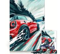 Rompecabezas Mini Cooper Racing Rojo de 1000 Piezas para Adultos, Juego Mental, Juguete Divertido y Tranquilo, Pieza de colección de Arte de Corte preciso (38x52cm)
