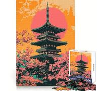 Rompecabezas Minimalista de 1000 Piezas con diseño de Pagoda Japonesa al Atardecer Ideal para Adolescentes Desarrolla la Capacidad de razonamiento,es Ligero y Divertido (38x52cm)