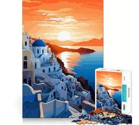 Rompecabezas Minimalista de 1000 Piezas con diseño de Santorini,Ajuste, Ideal para desarrollar la Capacidad de razonamiento,para Relajarse (38x52cm)
