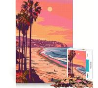 Rompecabezas Minimalista de 1000 Piezas para Adultos con diseño de Playa de Los Ángeles,Corte Impecable,Divertido Juego de concentración,Regalo de cumpleaños (38x52cm)